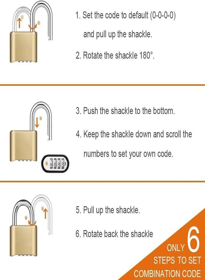 Jukusa Heavy Duty 4-Digit Combination Brass Padlock | Hardened Steel Shackle Weatherproof Security Lock | Sun & Water Resistant Lock for Gates, Locker, Shed & Storage (Gold) - Image 3